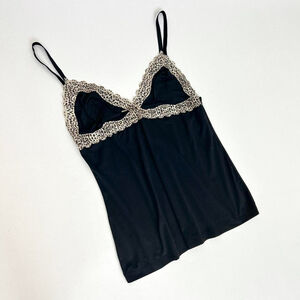 y2k Cavalli black tank top with lace leopard print trim